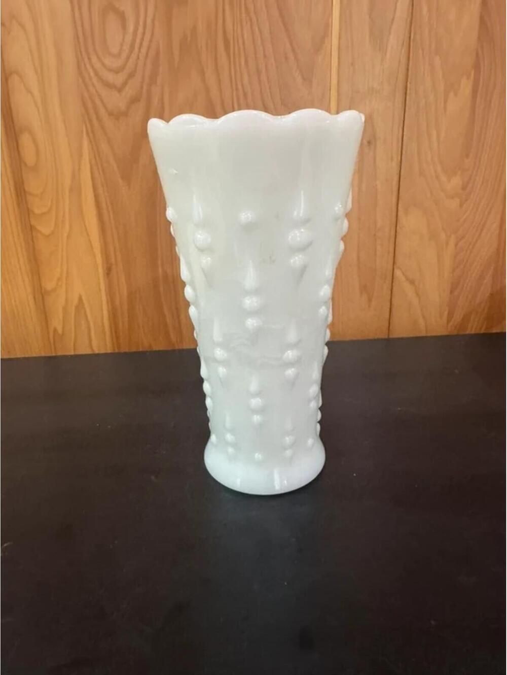 Vintage White Milk Glass Hobnail Vase